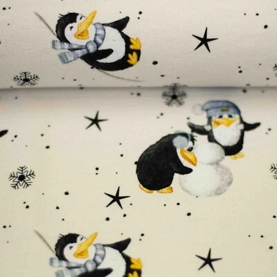 French Terry "Funartkis" Pinguin, naturweiß - Bild 1 von 3