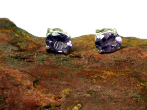 Oval Purple AMETHYST Sterling Silver 925 Gemstone Stud Earrings - 5 x 7 mm - Picture 1 of 5