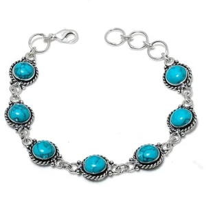 Turquoise Gemstone Handmade 925 Sterling Silver Jewelry Bracelet Sz 7-8" - Picture 1 of 1