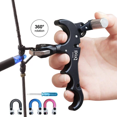 4 Finger Archery Release Aids Thumb Trigger D Loop Ring Compound Bow Hunt Shoot - Image 1 of 4