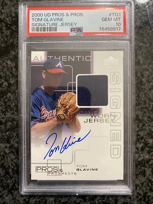 2000 Upper Deck Pros & Prospects Tom Glavine Jersey Auto PSA 10 Gem Mint Pop 2 - Image 1 of 2