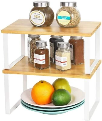 Set of 2 Bamboo Kitchen Storage Shelves Cabinet Organizer Countertop Spice Rack - Image 1 of 4