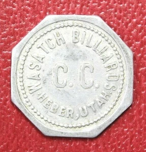 Heber Utah Wasatch Billiards CC Good for 5c Trade Aluminum 25mm Token - Bild 1 von 2