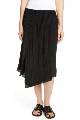 $345 全新带标签 Vince 皱褶不对称黑色裙子 XS 码   — 第 1/4 张图片