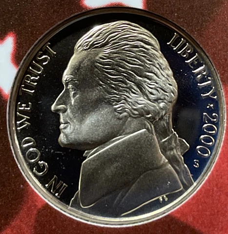 2000 S Proof Jefferson Nickel from Proof Set with Free Shipping Cover
