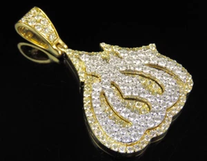 Real Diamond Allah Islamic Pendant in 10K Yellow/White Gold Charm 2 1/2 Ct 1.5" - Picture 1 of 9