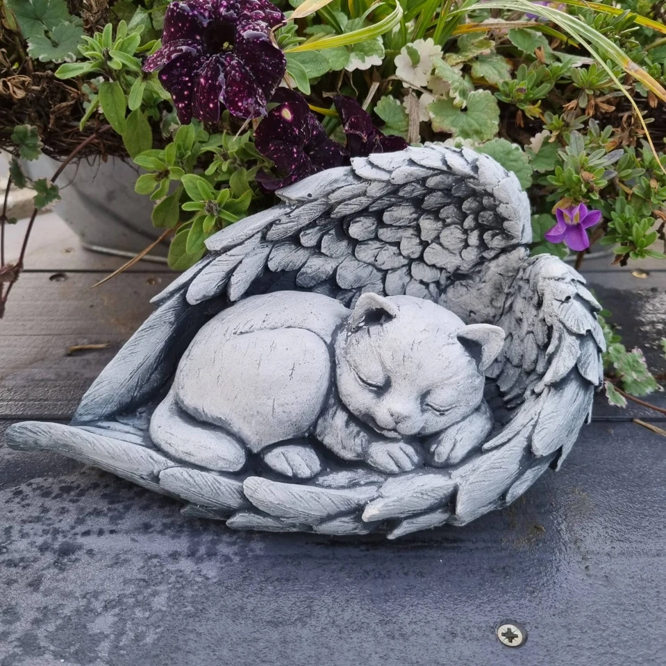 Grabschmuck Katze Grabstein In Erinnerung Trauer massiver Steinguss Steinfigur - Bild 1 von 1