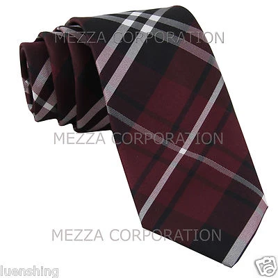 New Men's Vesuvio Napoli plaid 2.5" skinny Neck Tie Necktie only Party Burgundy - Image 1 of 2