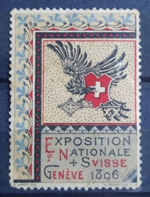 ÉRINNOPHILIE ANCIENNE VIGNETTE TIMBRE EXPOSITION NATIONALE SUISSE GENEVE 1896 - Photo 1/2