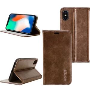 Luxus Leder Schutzhülle für Apple iPhone XS Smartphone Tasche Case Cover braun - Picture 1 of 11