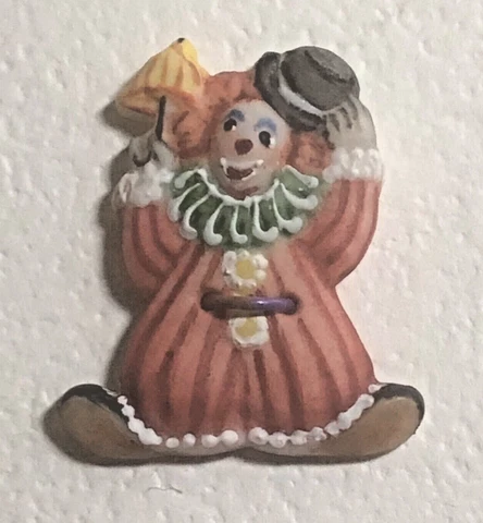 Clown with Top Hat  & Small Umbrella Porcelain Ceramic Button, Sew Through Cover