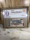Antique $10 Confederate Dollar and AntiquNew York Bank Check Displayed In Frame