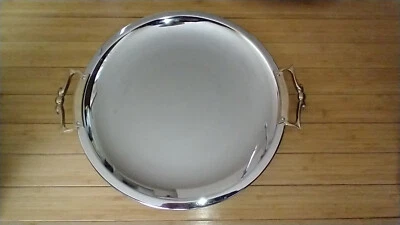 Vintage Kromex Round Serving Trays (2) Brass Handles Chrome Plated Platters - Image 1 of 2