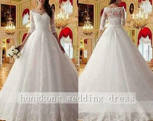 New Scoop Neck Half Sleeve A-Line Lace Wedding Bridal Dress Ball Prom Deb Custom - Picture 1 of 5