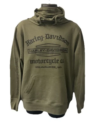 Harley Davidson Men's HDMC Bandana Hooded Pullover Sweatshirt Green 3002811-GRLF - Image 1 of 3