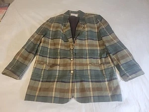 Compagnie Internationale Express Blazer Womens Sz Large Linen Blend Plaid VTG - Picture 1 of 14
