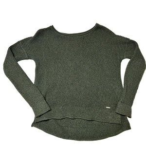 Hollister Women's Size XS Green Waffle Knit Pullover Sweater Logo Long Sleeves - Picture 1 of 11