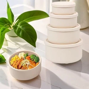4 Pcs Silicone Food Storage Containers with Lids Microwave Safe Fresh Stretch ^ - Picture 1 of 14