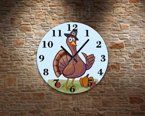 Thanksgiving Pilgrim Turkey WALL CLOCK - Choose your size - Picture 1 of 1