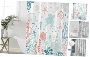 Teal Red Nautical Coastal Shower Curtain Set - 48" x 72" Summer Beach Washable - Picture 1 of 8