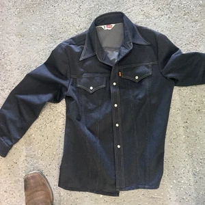 Camisa Denim Vintage LEVI'S Azul Oscuro Pestaña Naranja EE. UU. Perla Snap Talla M Amazing Co - Imagen 1 de 8