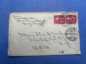 1909 USS CONNECTICUT SUEZ EGYPT STAMP PAIR PORT SAID - NY ! US NAVY SAILOR COVER - Picture 1 of 2
