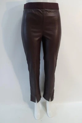 Calça feminina Bailey 44 marrom mídia mista tornozelo dividido couro sintético tecido elástico M - Imagem 1 de 4