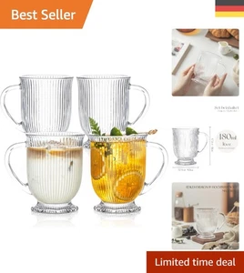 Stilvolles 4er-Set Glas Tassen 480ml –  Wahl für Getränke & Anlässe - Bild 1 von 9