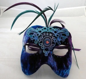 Cirque Du Soleil Quidam Mask - Blue/Purple Velvet Fabric - Lace Beads - Picture 1 of 7