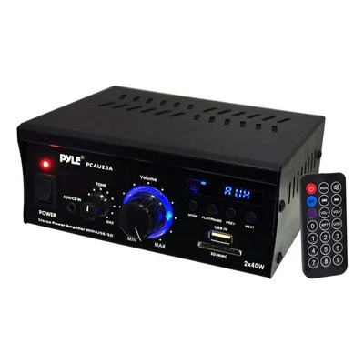 Home Audio Power Amplifier System - 2x40W Dual Channel Mini Theater Power Ste... - Image 1 of 4
