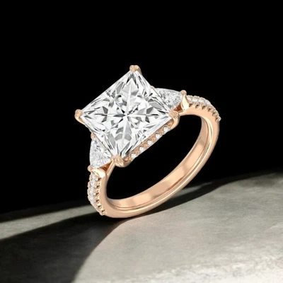 Engagement Ring 14k Rose Gold Lab Grown Princess Diamond  5.2 Ct IGI Certified - Image 1 of 4
