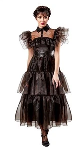 Wednesday Addams Women’s Black Mesh Dress Size L (US 10) Goth Rave Dance MIDI - Picture 1 of 10