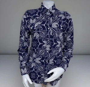 Wrangler Western Pearl Snap Shirt Womens M Retro Blue Bandana Long Sleeve Top - Picture 1 of 8