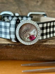 ORIGAMI OWL Black & White Gingham DOG COLLAR w/LOCKET / 4 charms - Picture 1 of 4