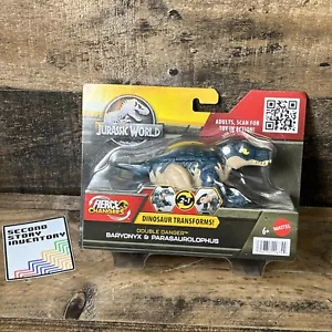 Mattel Jurassic World Baryonyx & Parasaurolophus Dinosaur Transforms Fierce - Picture 1 of 3
