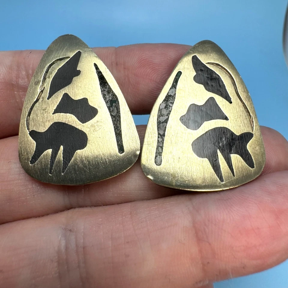 VTG Sterling Silver 925 Pierced Overlay Copper Black Turquoise Cuff Links - Image 1 of 4