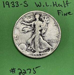 1933-S U.S Silver Walking Liberty Half Dollar 50c Fine 90% Silver