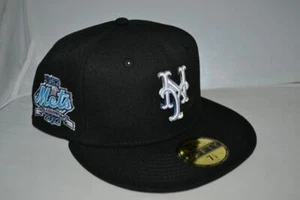 AUTENTICO CAPPELLO BERRETTO NEW YORK METS 40° ANNO NEW ERA 59FIFTY ADERENTE NERO NUOVO - Foto 1 di 5