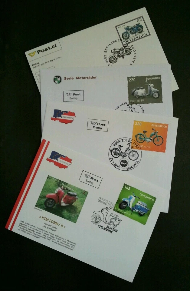 [SJ] Austria Old Timer Classic Motorcycle 2002 2013 2014 Transport Vintage (FDC  - Image 1 of 4