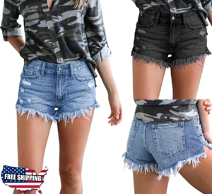 ON SALE!! Women's Ripped Denim Distressed Skinny Stretchy Shorts Hot Pants Jeans - Picture 1 of 10