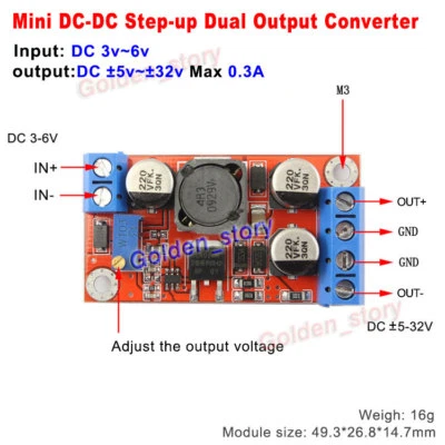 Mini DC-DC Boost Adjustable Step Up Volt Converter DC 3V~6V to ±5V ±9V ±12V ±24V - Image 1 of 4