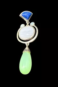WK Whitney Kelly Sterling Silver Pendant Lapis Blue Lace Agate Chrysoprase - Picture 1 of 9