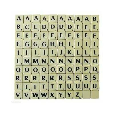 TILES IVORY/BLACK LETTERS FULL SET 100 PIECES -PLASTIC IVORY COLOURED - Image 1 of 4