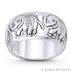 Elephant Herd Spirit Animal .925 Sterling Silver 10mm Wide Statement Man's Ring - Picture 1 of 1