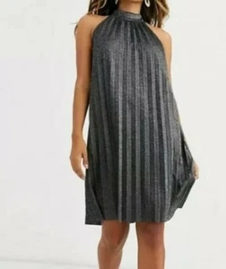 YAS HALTER NECK METALLIC PLEATED MINI SEXY DRESS WOMAN SIZE SMALL NWT ๐ - Picture 1 of 10