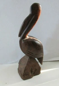 HAND CARVED IRON WOOD PELICAN  STATUE FIGURINE - Picture 1 of 7