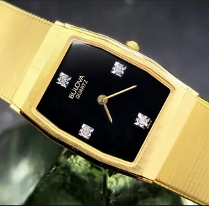 Vintage BULOVA Quartz 1980's Men's Diamond Watch W/ Superb Original Bracelet !! - Picture 1 of 3