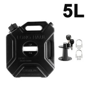 Black 5L Fuel Tank Car Motorcycle Spare Petrol Oil Jerry Can W/ Lock Key Holder - Picture 1 of 10