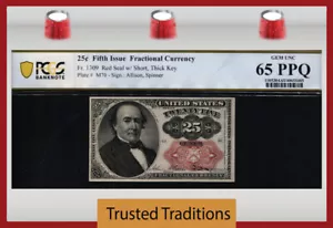 TT FR 1309 25 CENT 5TH ISSUE FRACTIONAL "SHORT, THICK KEY" PCGS 65 PPQ GEM NEW! - Picture 1 of 2