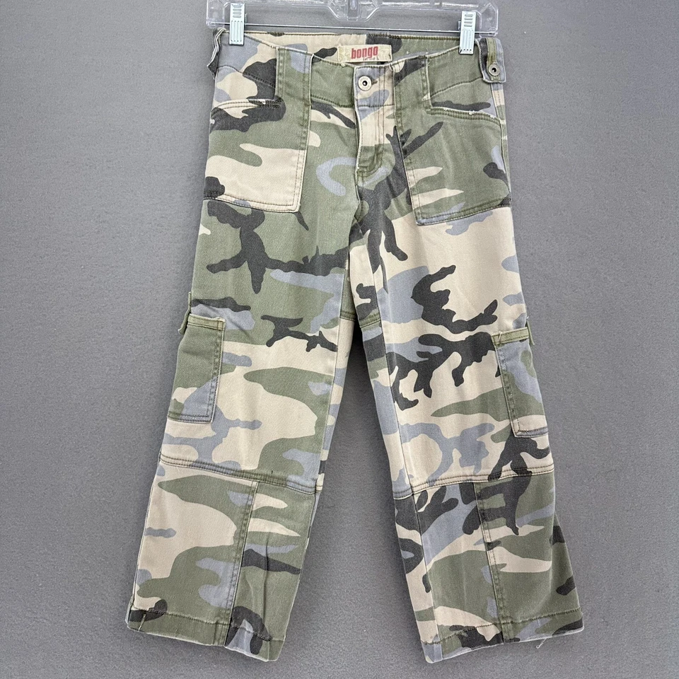 VTG Bongo Woodland Camouflage Camo Cargo Capri Jeans Youth 5 Y2K 90s Green - Image 1 of 4